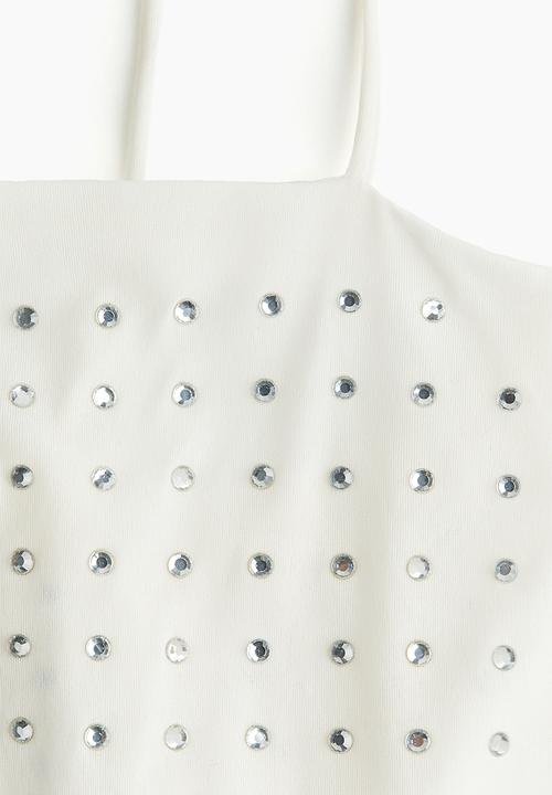 H&M - Rhinestone-embellished strappy top - cream 