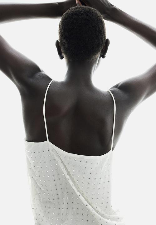 H&M - Rhinestone-embellished strappy top - cream 