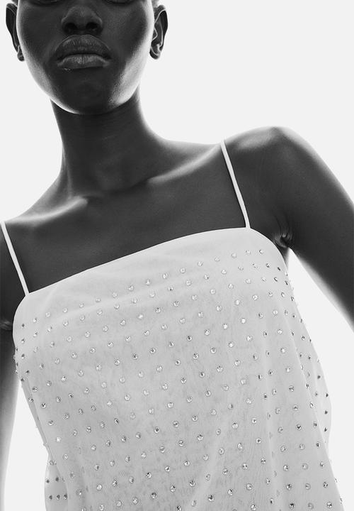 H&M - Rhinestone-embellished strappy top - cream 
