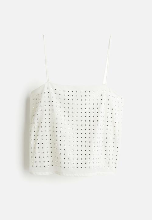 H&M - Rhinestone-embellished strappy top - cream 
