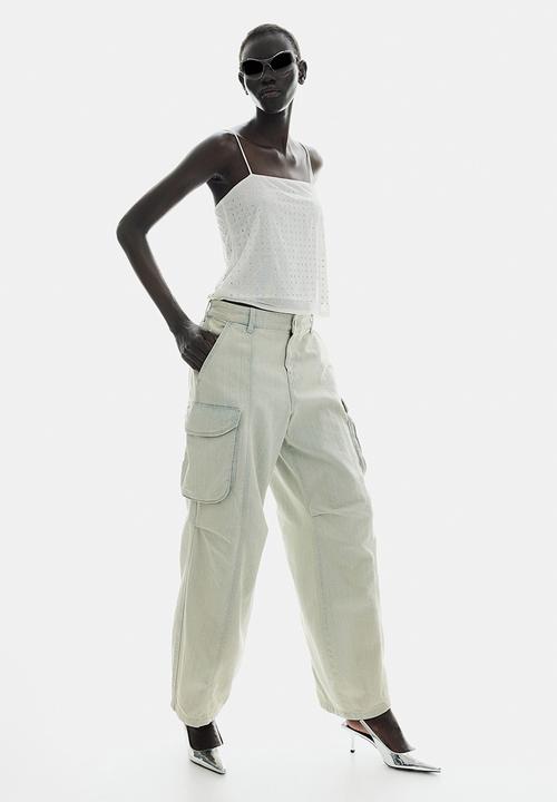 H&M - Rhinestone-embellished strappy top - cream 