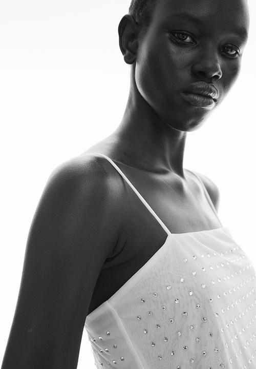 H&M - Rhinestone-embellished strappy top - cream 