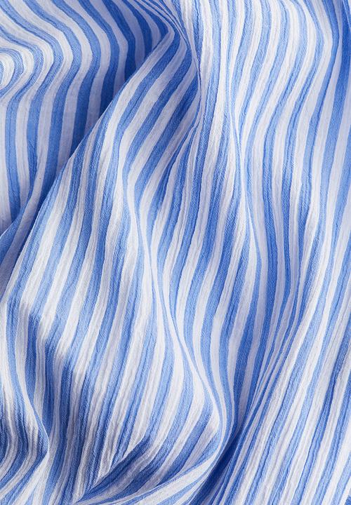 H&M - Frill-trimmed cotton dress - blue/striped