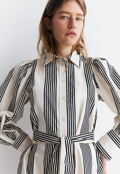 H&M - Tie-belt shirt dress - cream striped