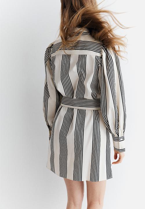 H&M - Tie-belt shirt dress - cream striped