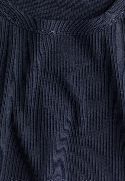 H&M - Cropped ribbed T-shirt - navy blue