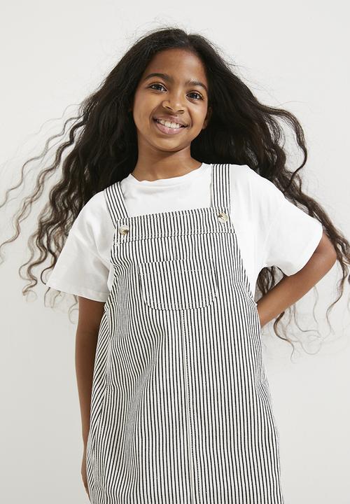 Pop Candy - Striped dungaree dress - black & ecru