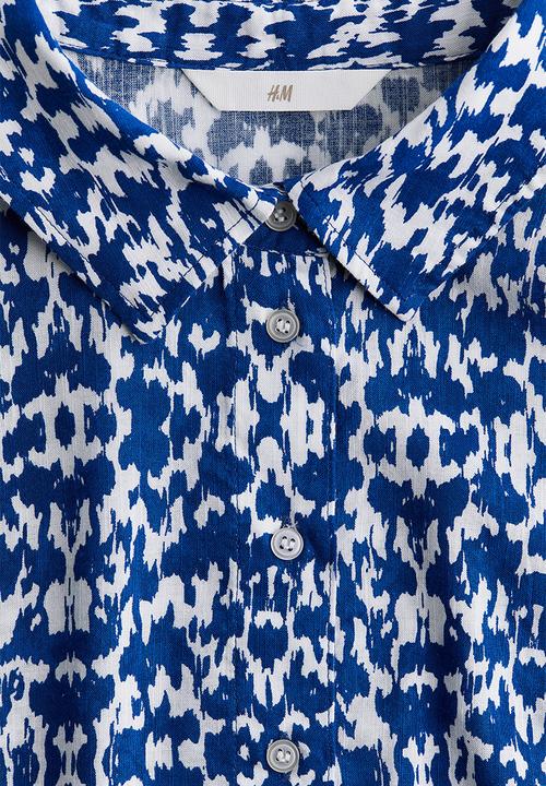 H&M - Tiered shirt dress - bright blue patterned