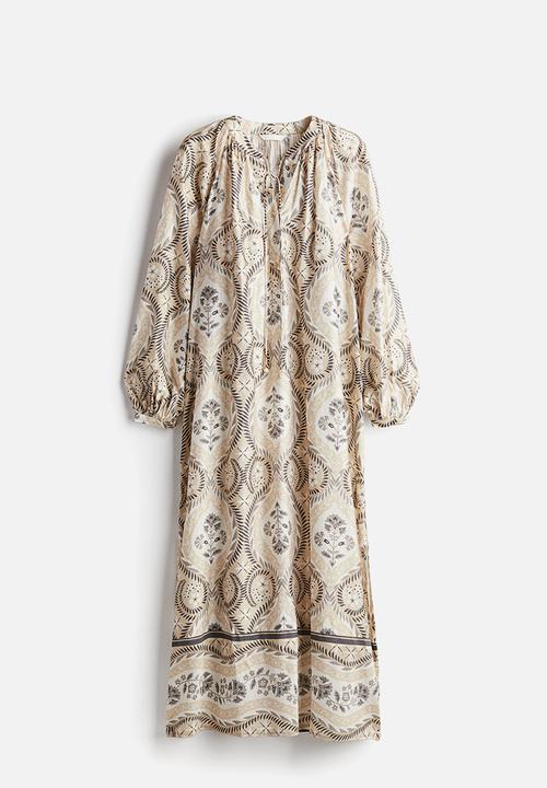 H&M - Balloon-sleeved dress - beige patterned