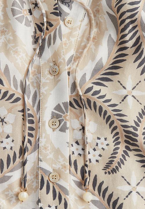H&M - Balloon-sleeved dress - beige patterned