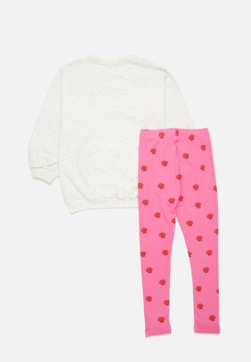 Pop Candy - Printed sweater & legging set-pink & white