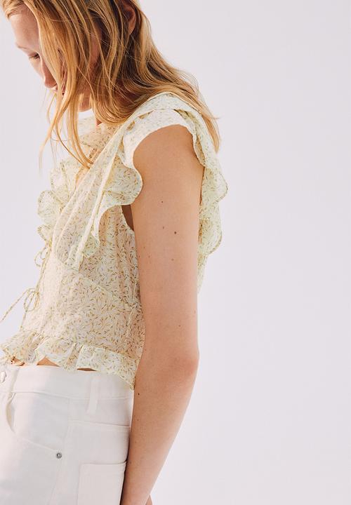 H&M - Frill-trimmed blouse - white & yellow floral 