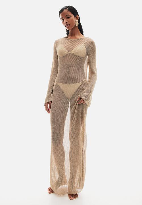 Glittery low-back rib-knit dress - gold-coloured - 1240807001