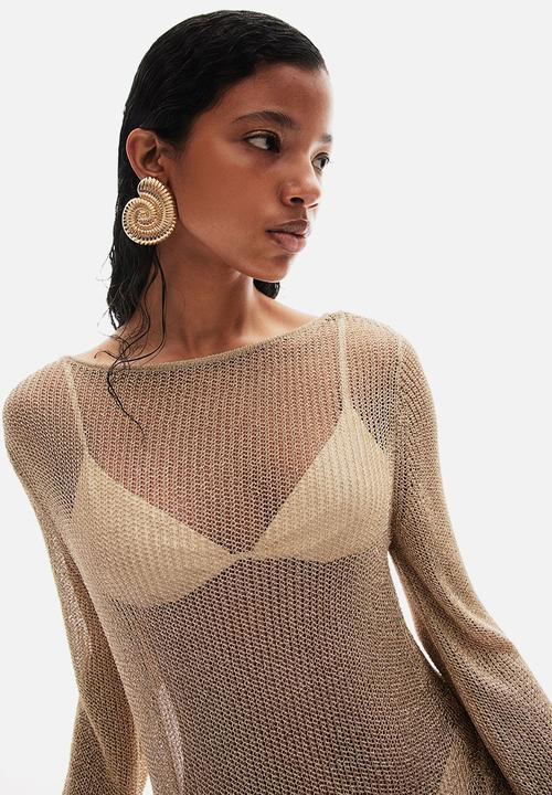 H&M - Glittery low-back rib-knit dress - gold-coloured