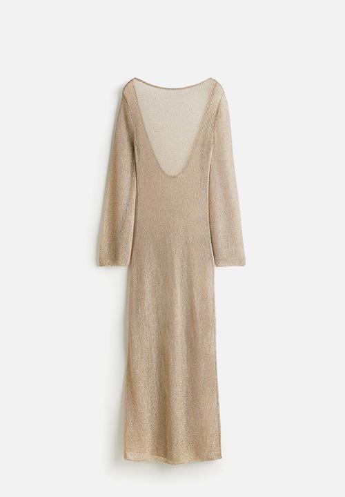 H&M - Glittery low-back rib-knit dress - gold-coloured