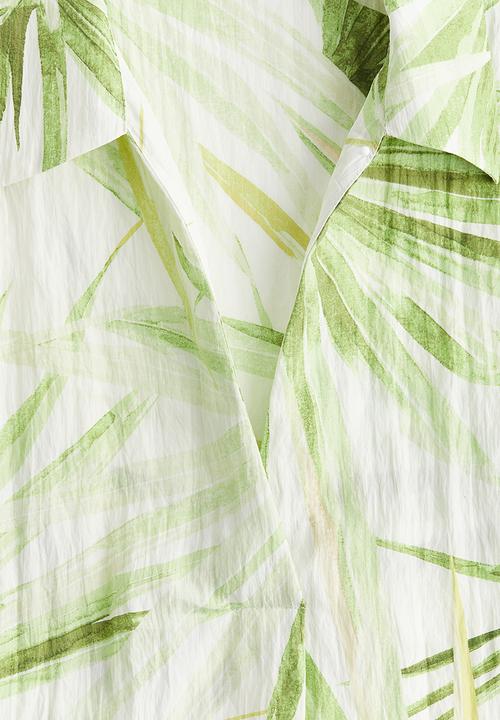 H&M - Tie-detail blouse - white & palm leave