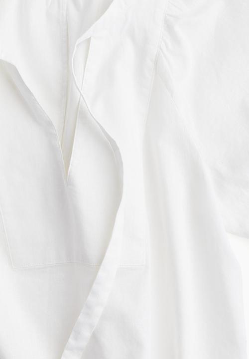 H&M - Linen-blend tie-neck blouse - white