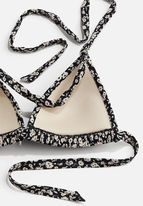 H&M - Push-up triangle bikini top - black & beige floral