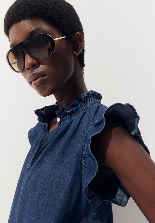 H&M - Frill-trimmed dress - dark denim blue
