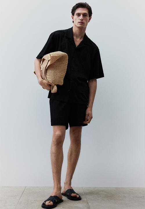 H&M - Loose fit textured resort shirt - black