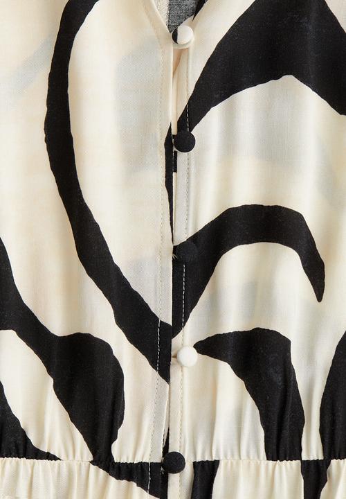 H&M - Tie-belt shirt dress - cream & patterned