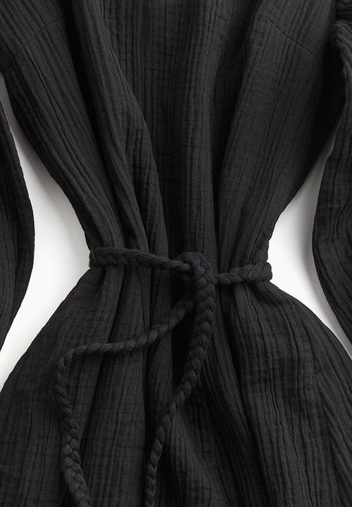 H&M - Tie-belt balloon-sleeved dress - black