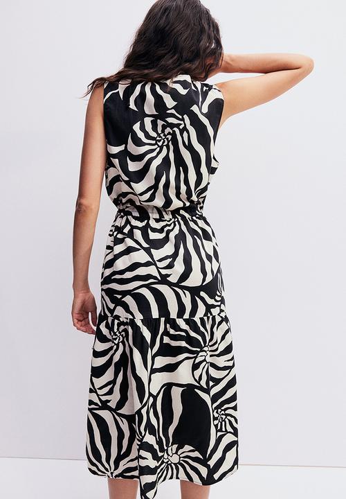H&M - Drawstring-detail cotton dress - black patterned