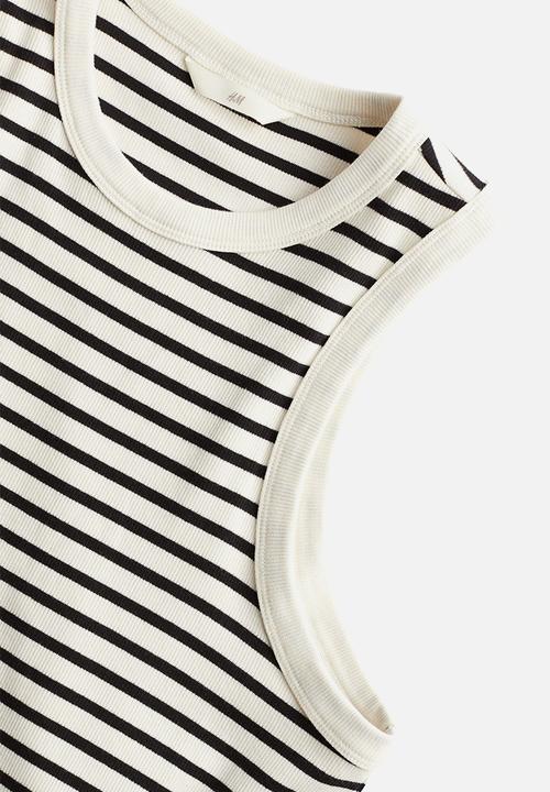 H&M - Ribbed midi dress - white/black striped