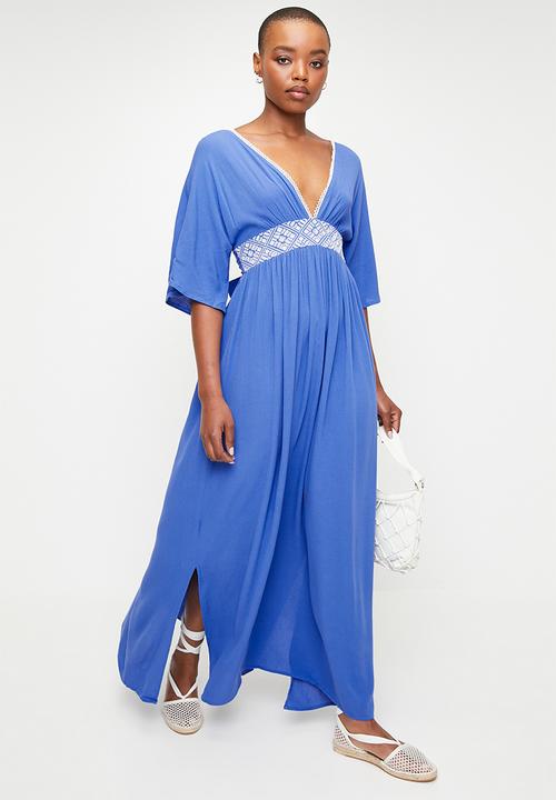 edit - Angel sleeve tunic with embroidery - blue