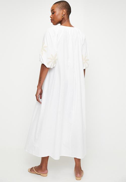 edit - Puff sleeve embroidery dress - white