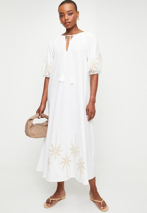 edit - Puff sleeve embroidery dress - white