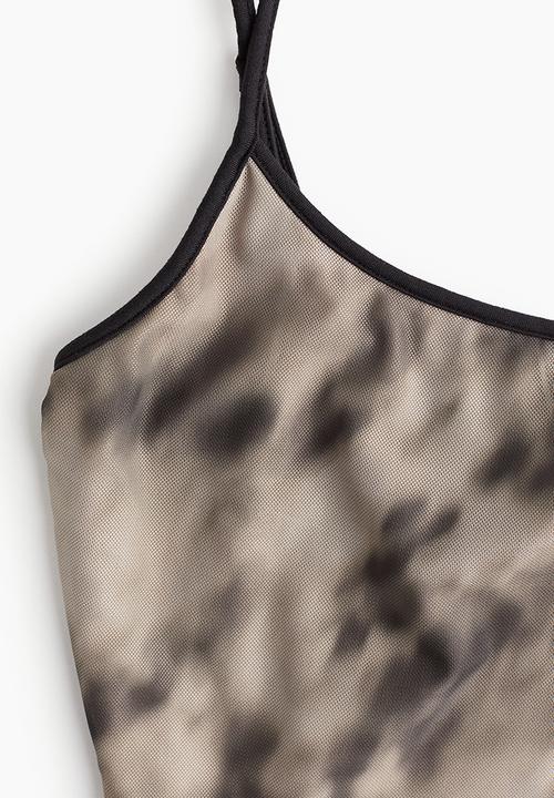 H&M - Mesh thong body - greige/patterned