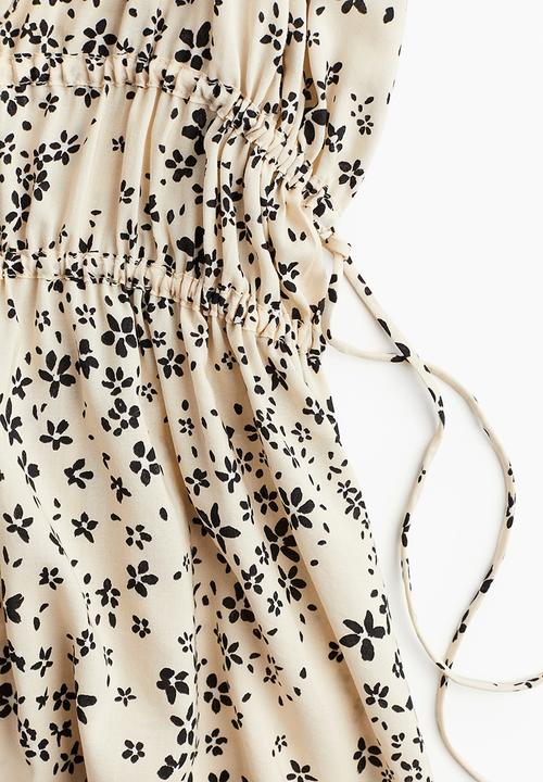 H&M - Drawstring-detail dress - light beige/small flowers