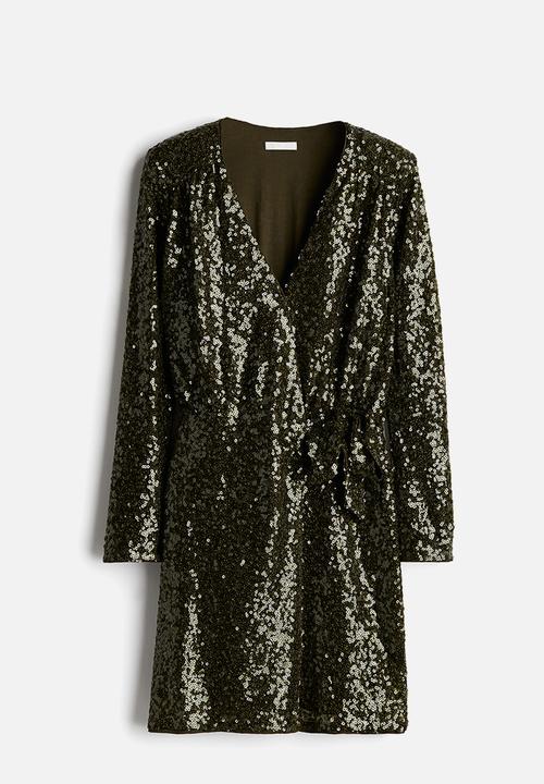 H&M - Sequined wrap dress - dark green