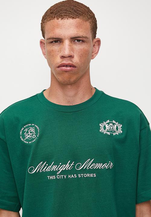 Cotton On - Box Fit Text T-Shirt - Evergreen/Midnight Memoir