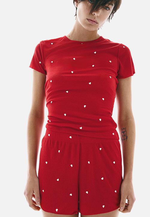 H&M - Ribbed jersey pyjamas - red/hearts