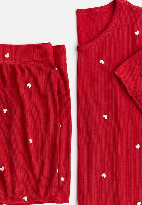 H&M - Ribbed jersey pyjamas - red/hearts