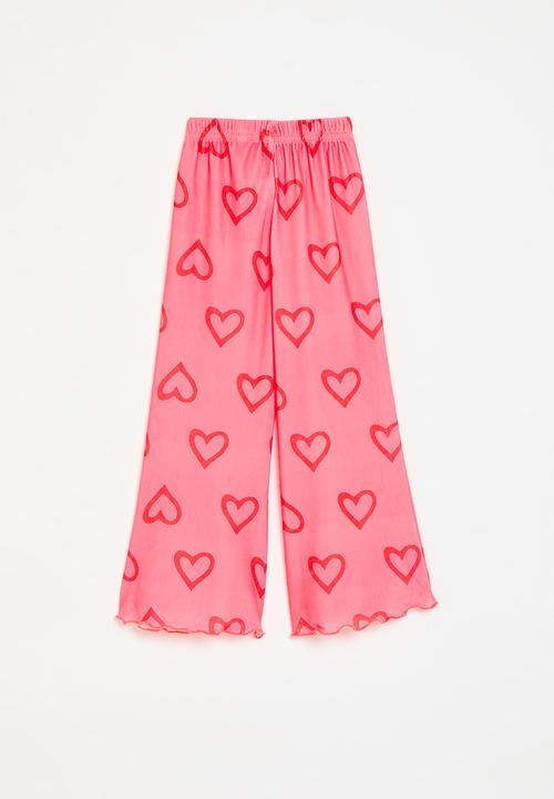 Pop Candy - Heart print flared pants - pink