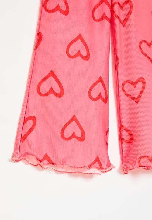 Pop Candy - Heart print flared pants - pink