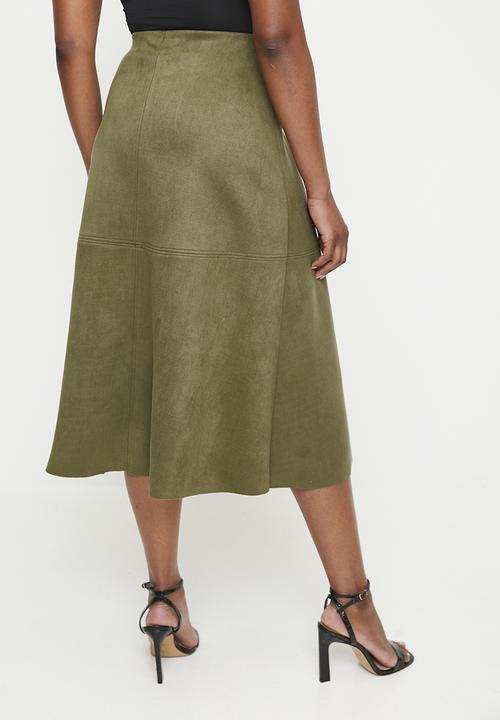 edit - Suedette a-line midi - olive