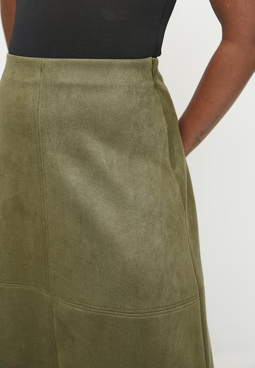 edit - Suedette a-line midi - olive