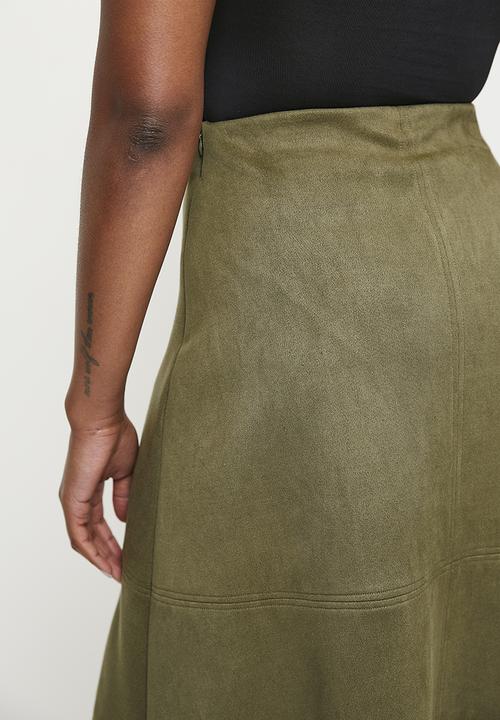 edit - Suedette a-line midi - olive