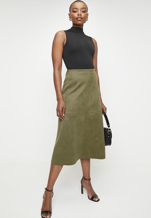 edit - Suedette a-line midi - olive