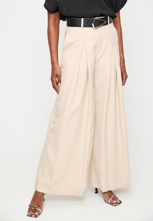 edit - High waisted belted wide leg -lt stone