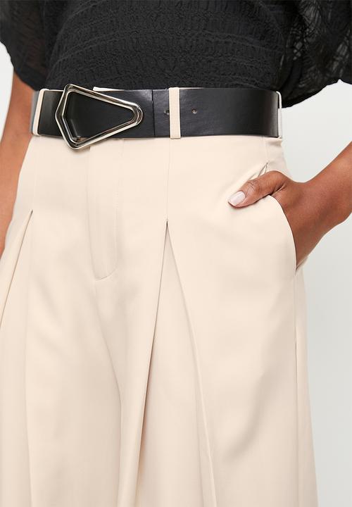 edit - High waisted belted wide leg -lt stone