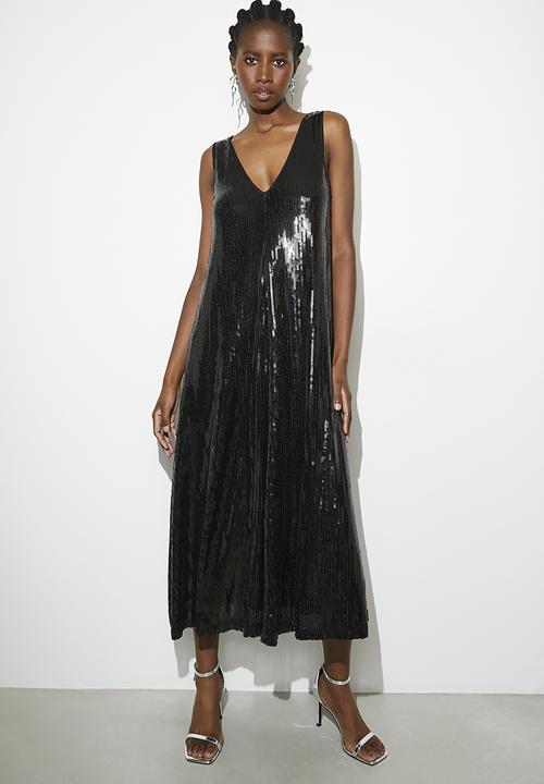 VELVET - Sequin tank maxi dress - black