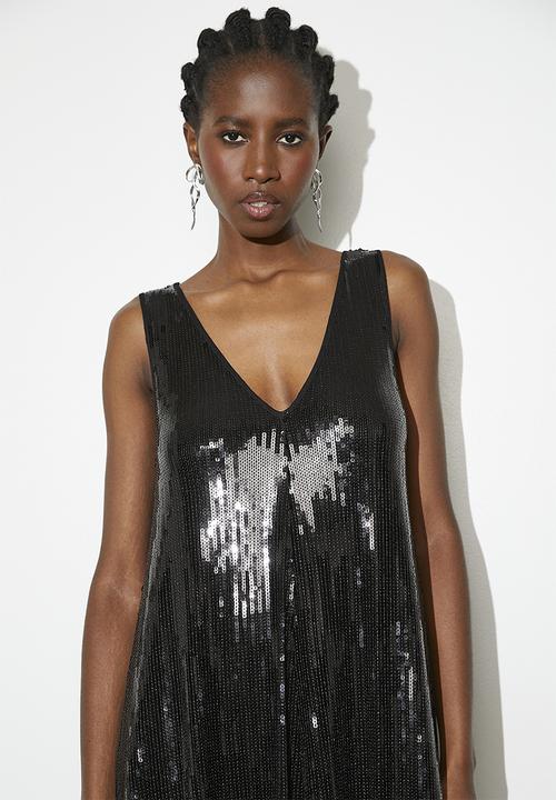 VELVET - Sequin tank maxi dress - black