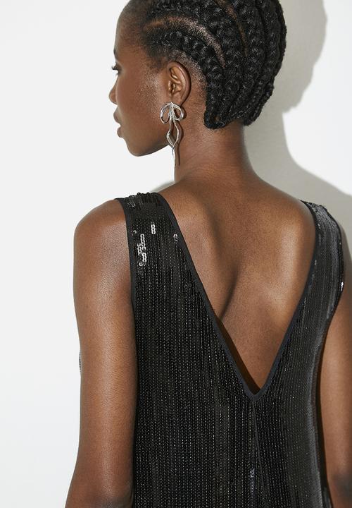 VELVET - Sequin tank maxi dress - black