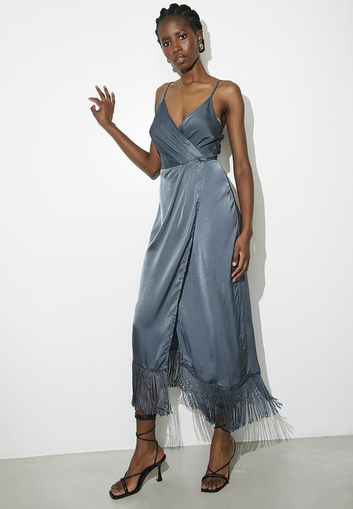 VELVET - Fringe wrap dress - anthracite