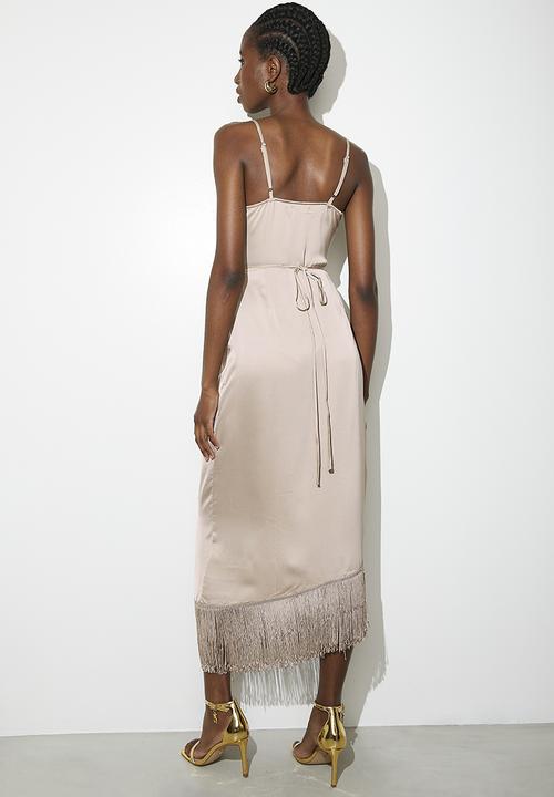 VELVET - Fringe wrap dress - mink